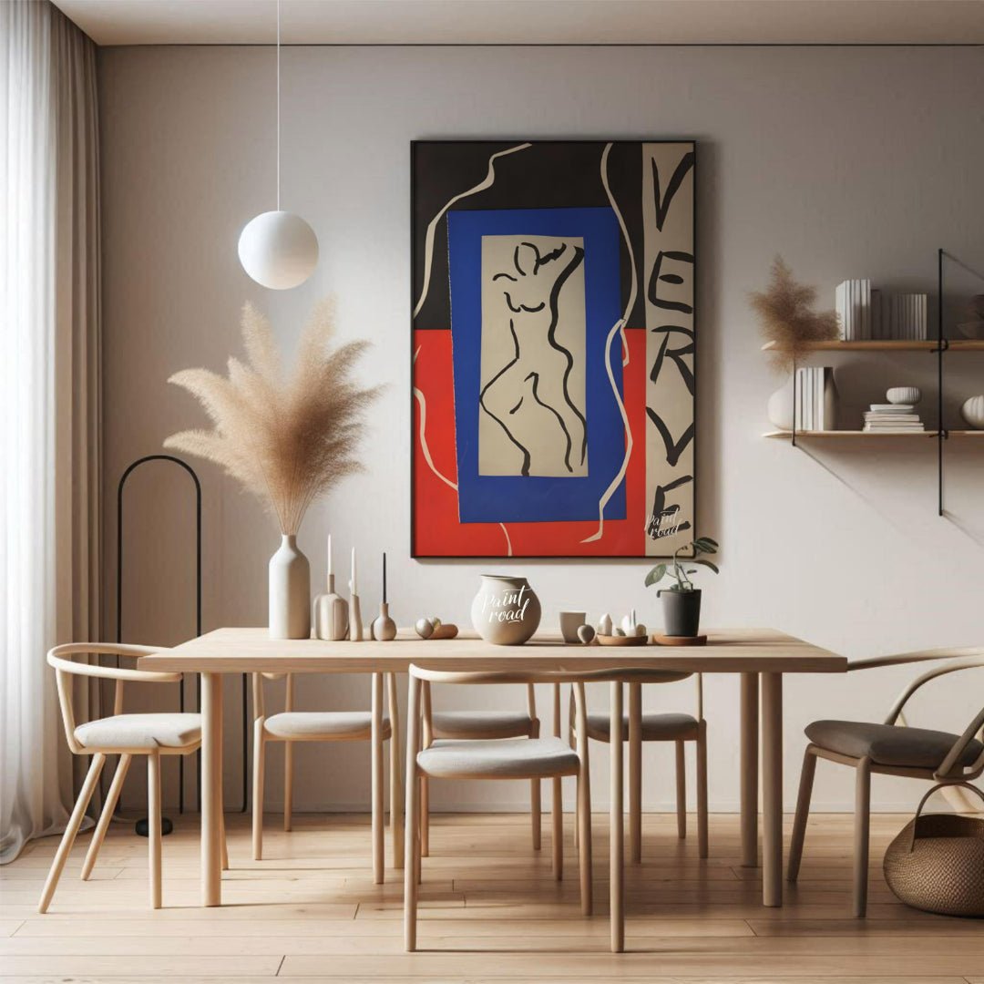 This striking print by Henri Matisse, associated with the “Verve” art review, showcases his masterf… for dining room