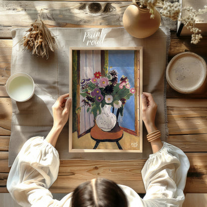 "This painting, ""Daisies"" by Henri Matisse, captures a vibrant bouquet of flowers in a vase, set … for other