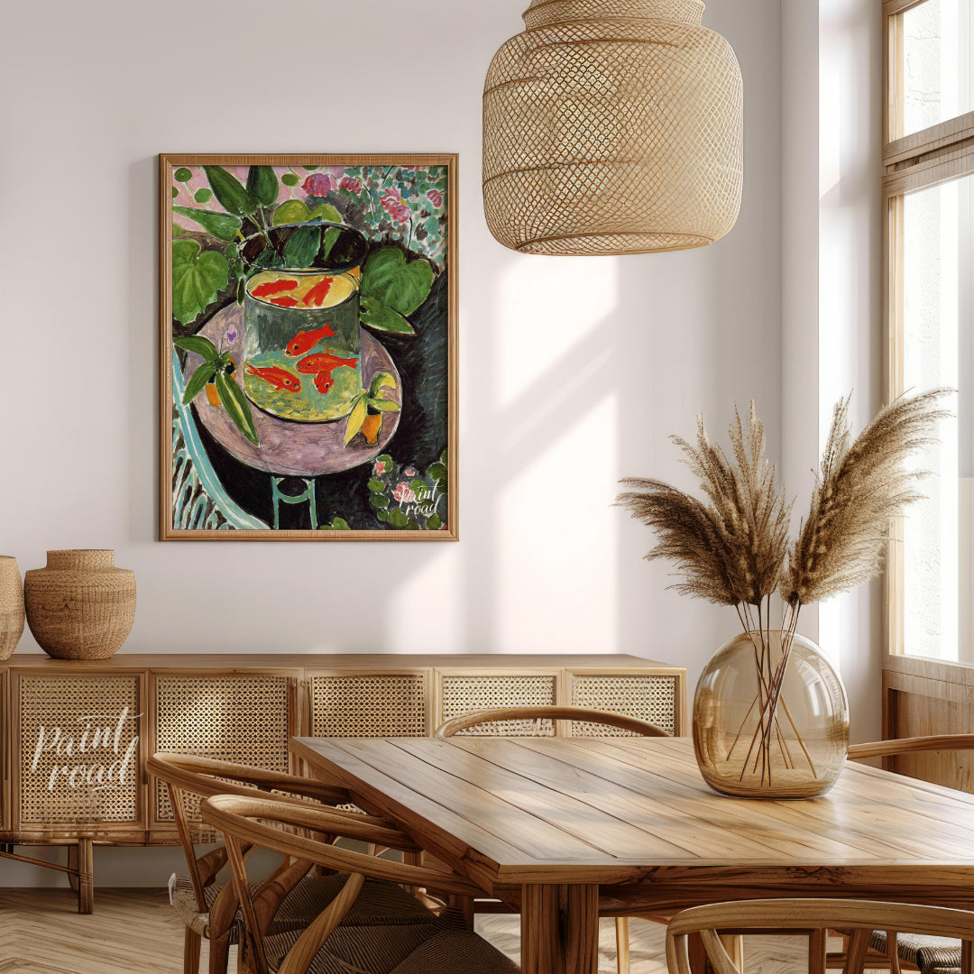 "This painting, ""Goldfish"" by Henri Matisse, captures a vibrant and playful scene with goldfish s… for dining room