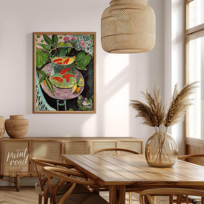 "This painting, ""Goldfish"" by Henri Matisse, captures a vibrant and playful scene with goldfish s… for dining room