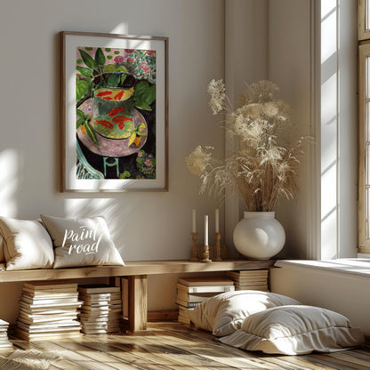 "This painting, ""Goldfish"" by Henri Matisse, captures a vibrant and playful scene with goldfish s… for living room