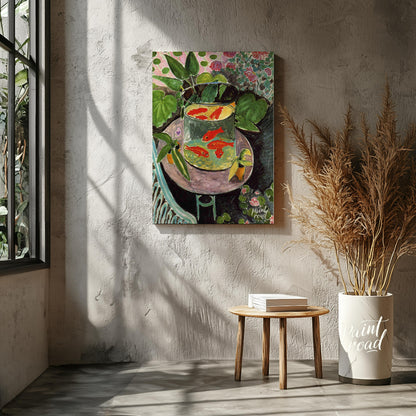 "This painting, ""Goldfish"" by Henri Matisse, captures a vibrant and playful scene with goldfish s… for living room