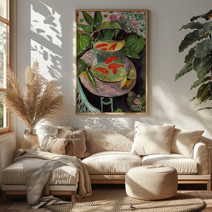 "This painting, ""Goldfish"" by Henri Matisse, captures a vibrant and playful scene with goldfish s… for living room