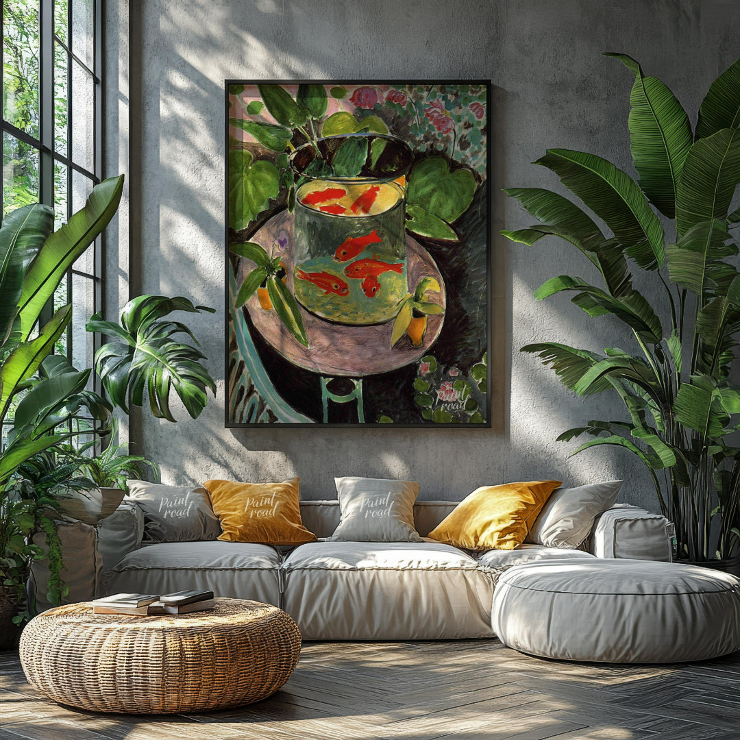 "This painting, ""Goldfish"" by Henri Matisse, captures a vibrant and playful scene with goldfish s… for living room