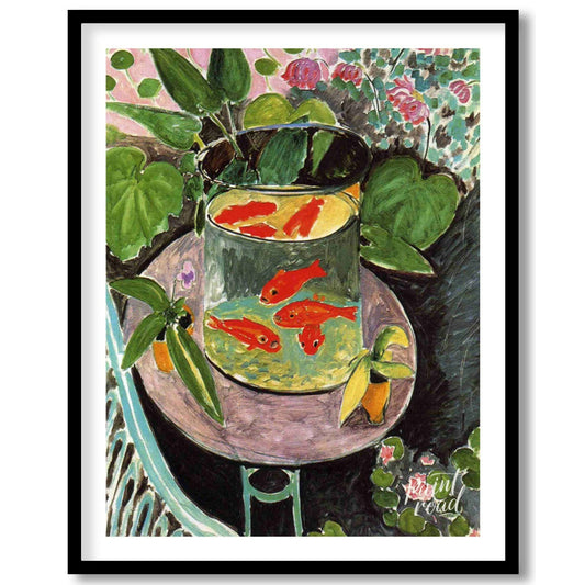 "This painting, ""Goldfish"" by Henri Matisse, captures a vibrant and playful scene with goldfish s… for space