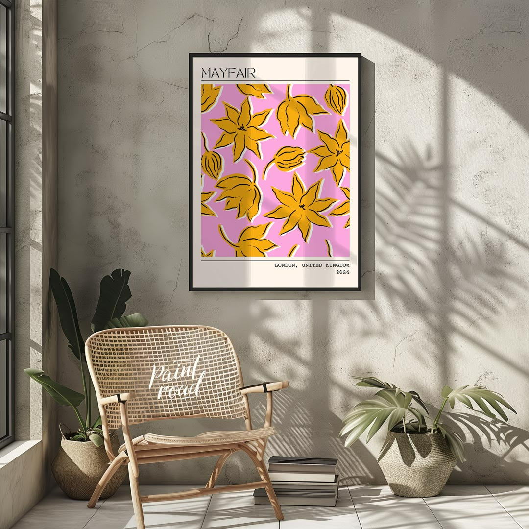 The Mayfair Bloom Poster is a vibrant and artistic representation of floral elegance, designed with… for living room