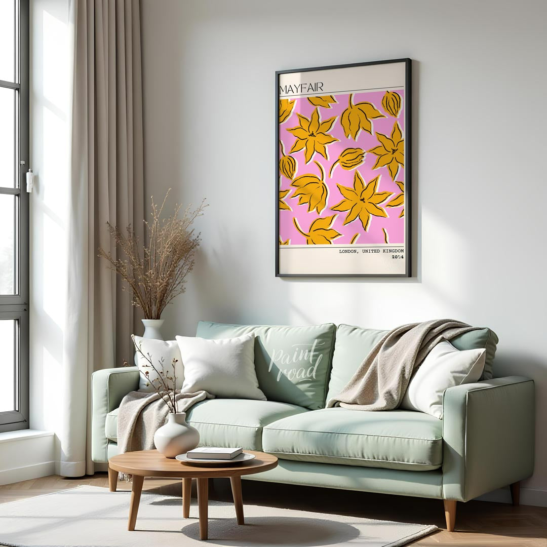 The Mayfair Bloom Poster is a vibrant and artistic representation of floral elegance, designed with… for living room