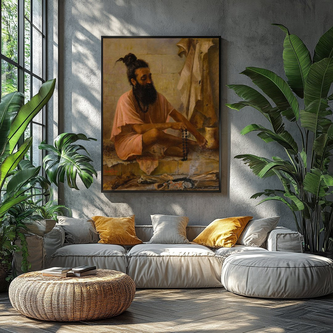 Immerse yourself in the serenity of contemplation with 'Meditative Monk in Earthy Hues.' This for Balcony