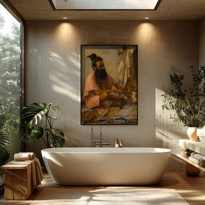 Immerse yourself in the serenity of contemplation with 'Meditative Monk in Earthy Hues.' This for Bathroom