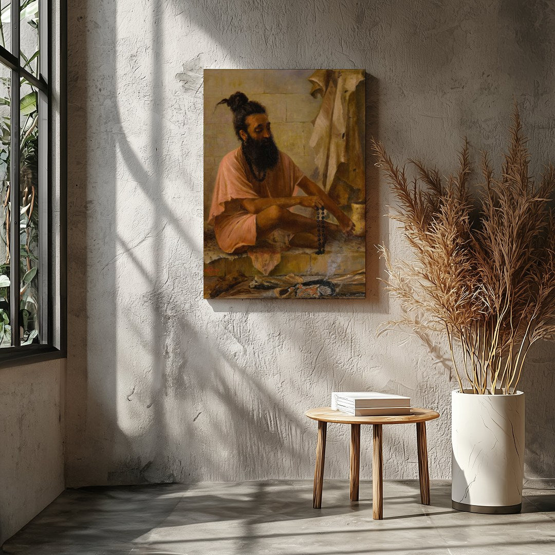 Immerse yourself in the serenity of contemplation with 'Meditative Monk in Earthy Hues.' This for Entrance