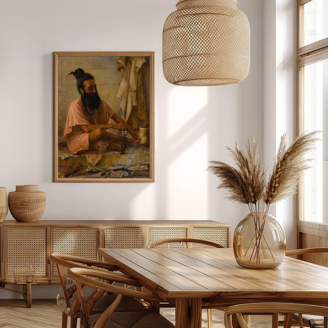Immerse yourself in the serenity of contemplation with 'Meditative Monk in Earthy Hues.' This for Extra Kitchen