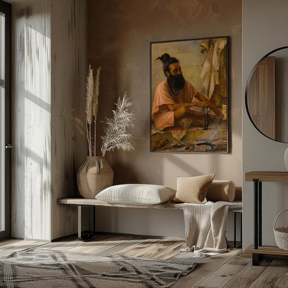 Immerse yourself in the serenity of contemplation with 'Meditative Monk in Earthy Hues.' This for gallery