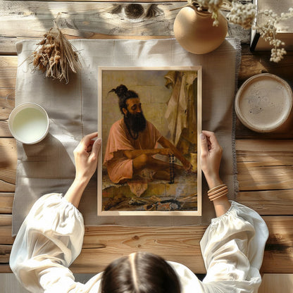 Immerse yourself in the serenity of contemplation with 'Meditative Monk in Earthy Hues.' This for Kitchen