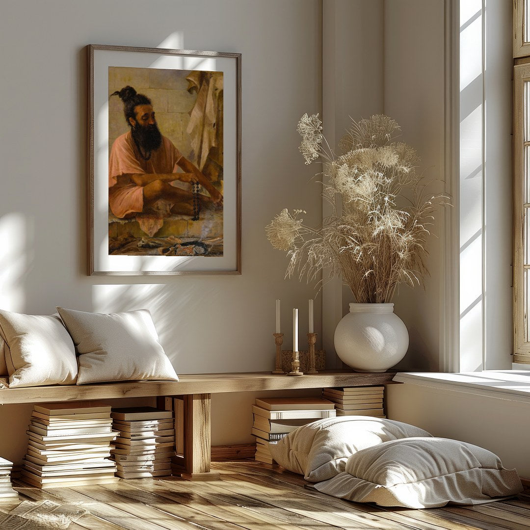 Immerse yourself in the serenity of contemplation with 'Meditative Monk in Earthy Hues.' This for office