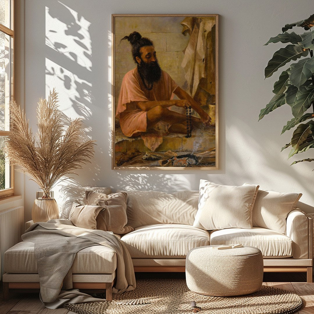 Immerse yourself in the serenity of contemplation with 'Meditative Monk in Earthy Hues.' This for Sitting Area