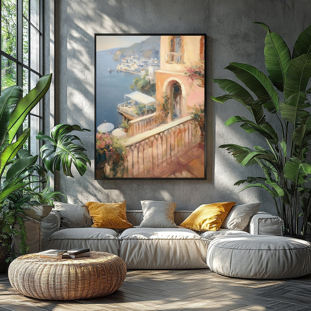 Experience the tranquil beauty of a Mediterranean seaside town with this impressionistic piece. for Balcony