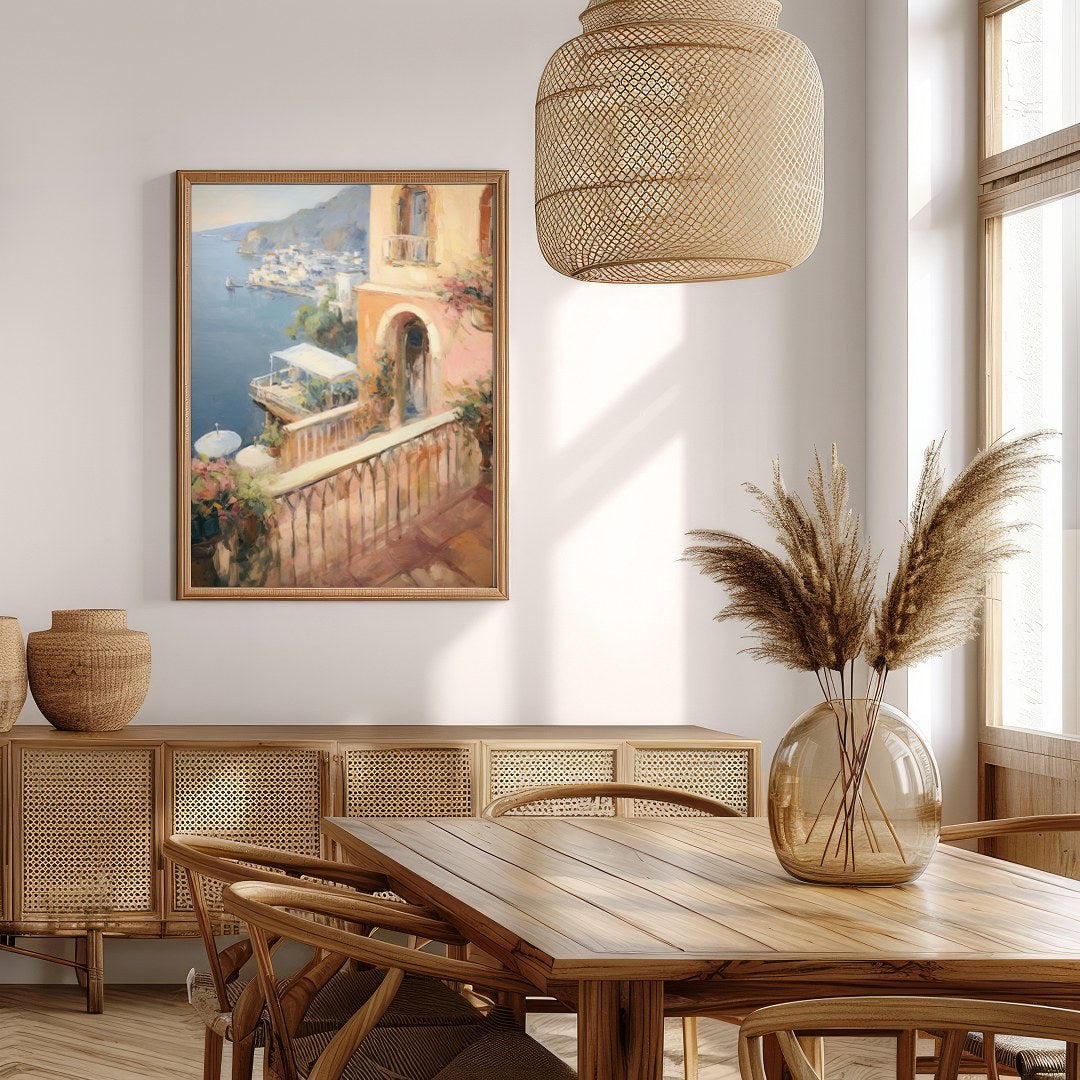 Experience the tranquil beauty of a Mediterranean seaside town with this impressionistic piece. for Extra Kitchen