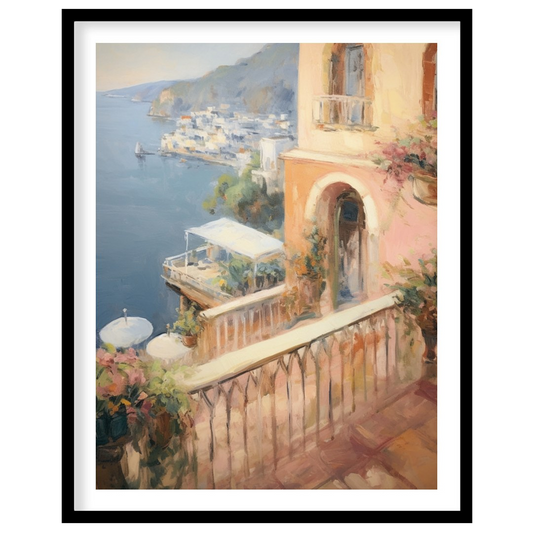 Experience the tranquil beauty of a Mediterranean seaside town with this impressionistic piece. for haven