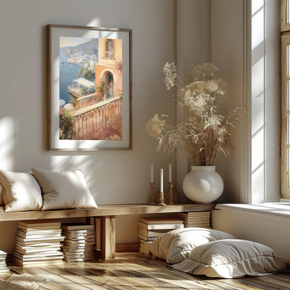 Experience the tranquil beauty of a Mediterranean seaside town with this impressionistic piece. for sanctuary