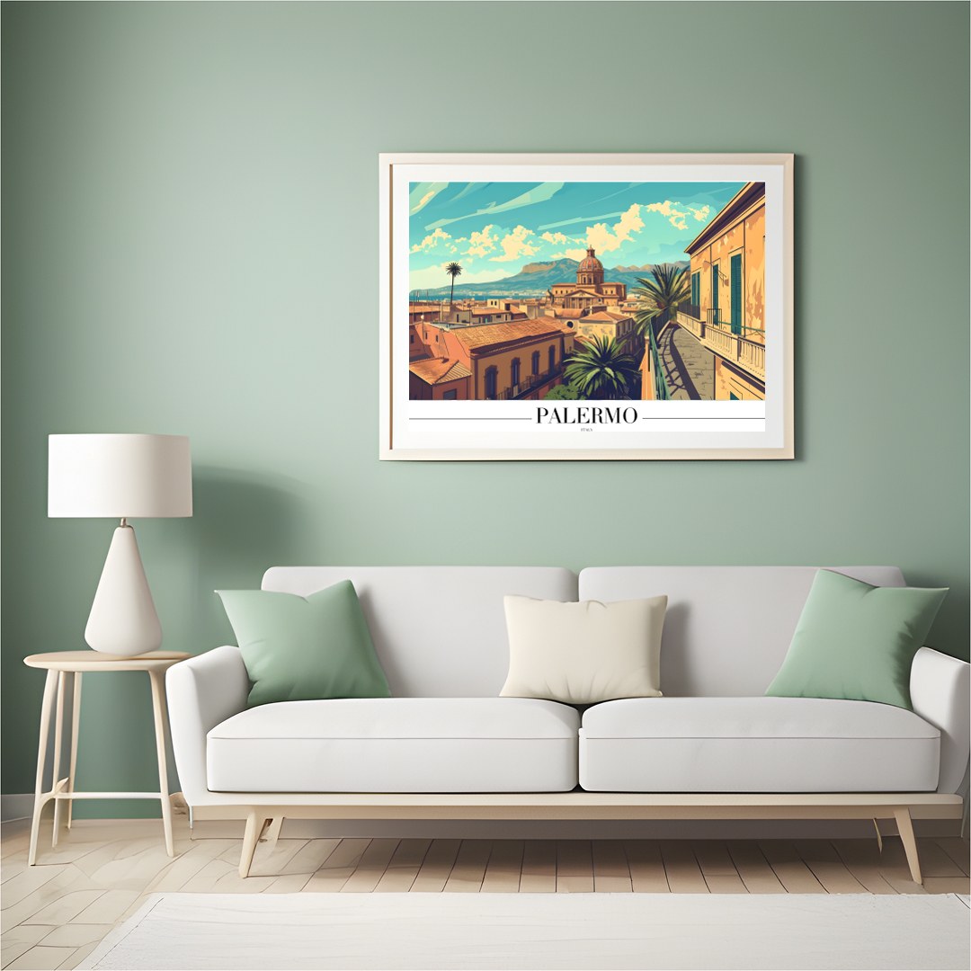 Immerse yourself in the architectural beauty of Palermo with this exquisite piece. The warm tones for Hall