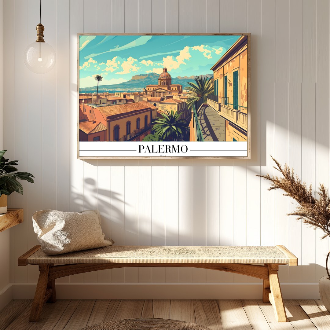 Immerse yourself in the architectural beauty of Palermo with this exquisite piece. The warm tones for Hallway