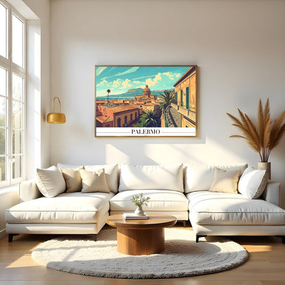 Immerse yourself in the architectural beauty of Palermo with this exquisite piece. The warm tones for Living Room
