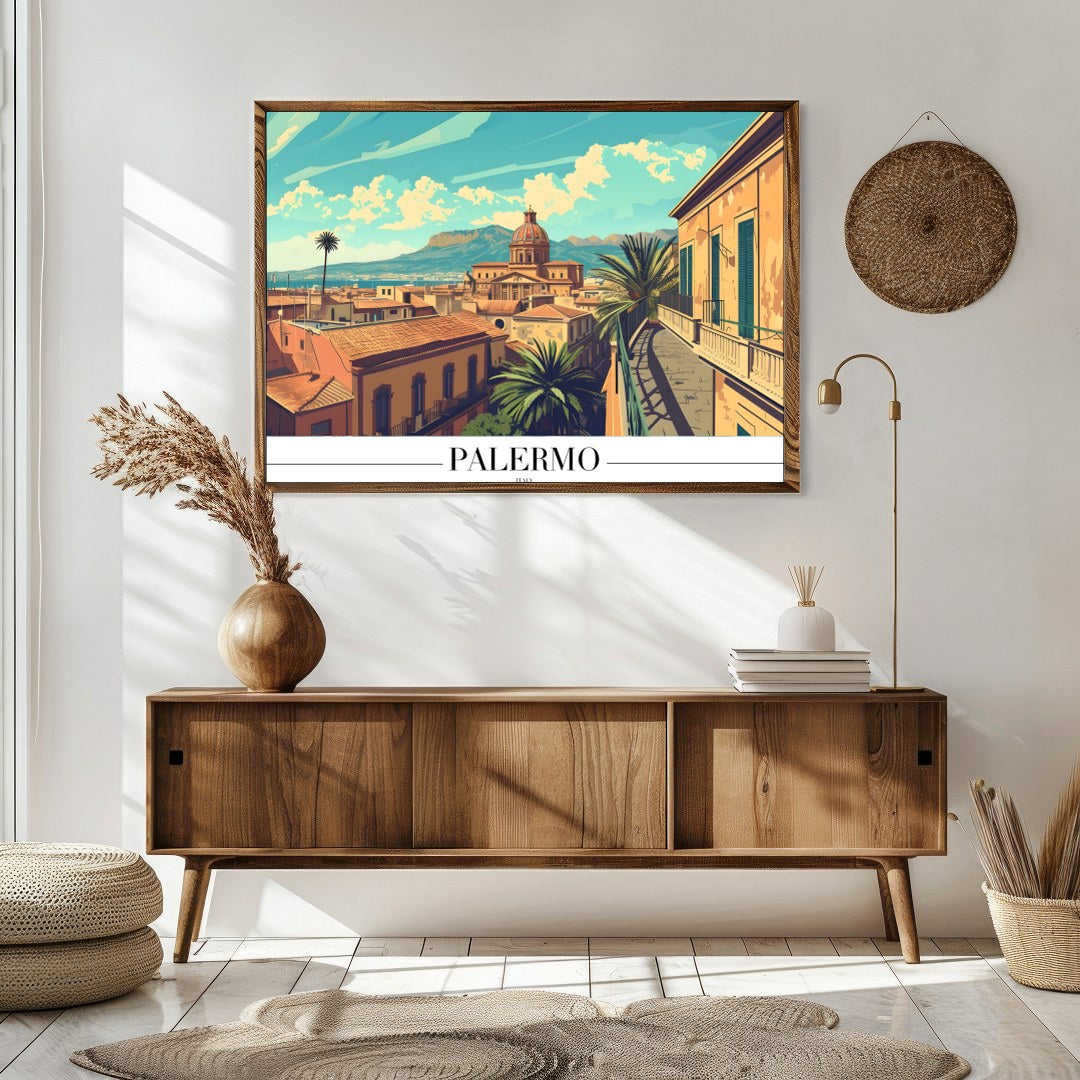 Immerse yourself in the architectural beauty of Palermo with this exquisite piece. The warm tones for Sitting Area