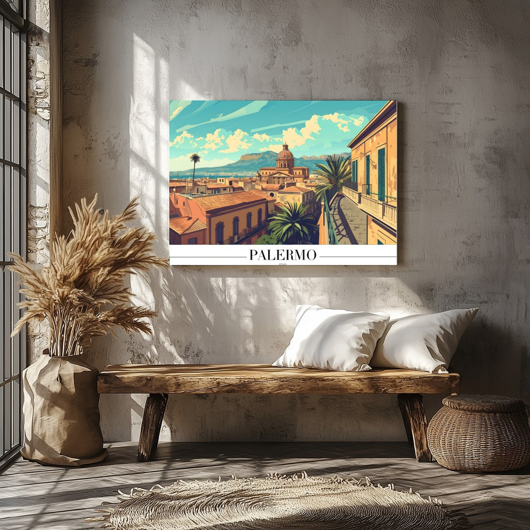Immerse yourself in the architectural beauty of Palermo with this exquisite piece. The warm tones for Veranda