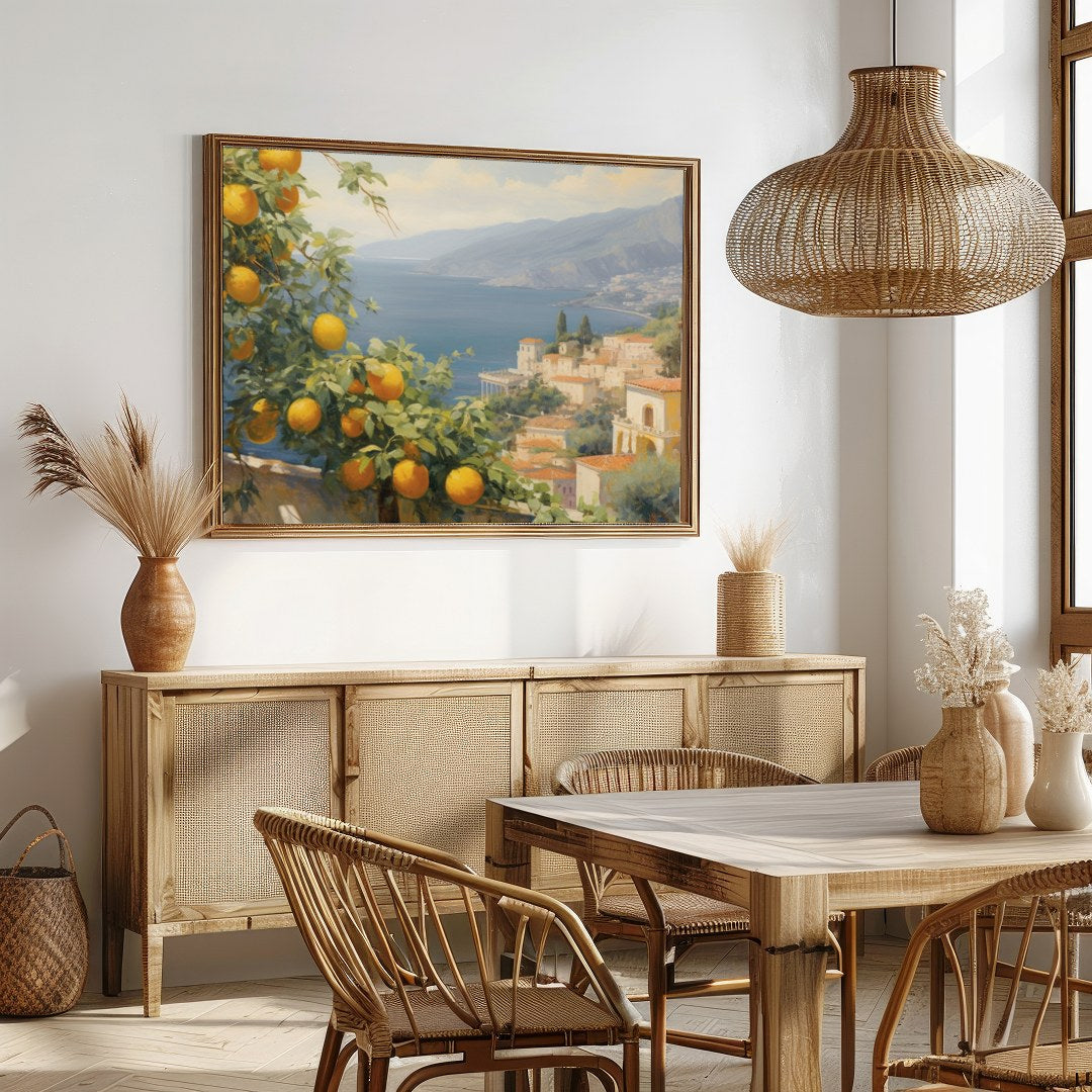 Experience the serene beauty of the Mediterranean coast with this captivating artwork. Featuring for Dining