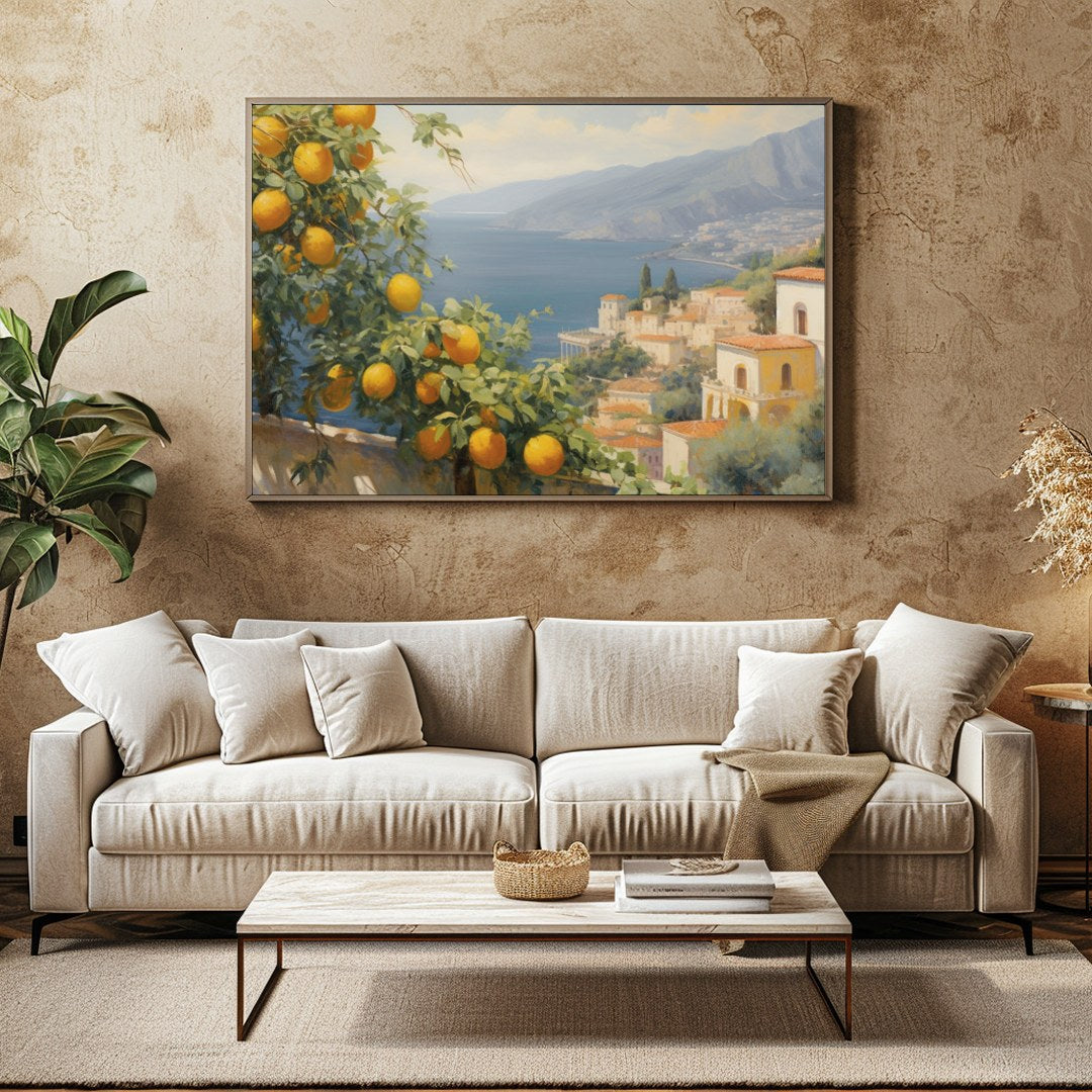 Experience the serene beauty of the Mediterranean coast with this captivating artwork. Featuring for Family Room
