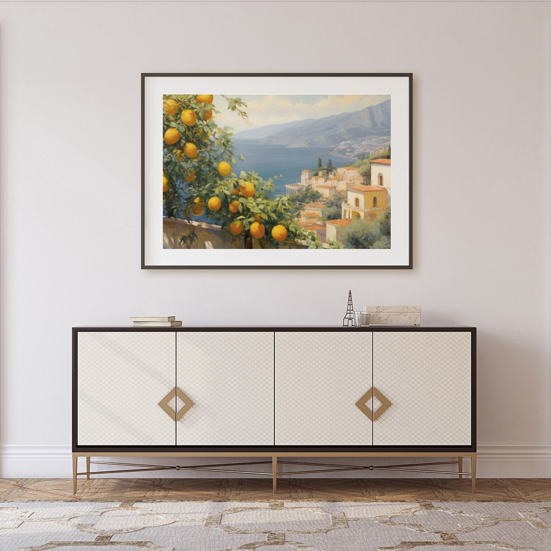 Experience the serene beauty of the Mediterranean coast with this captivating artwork. Featuring for Foyer