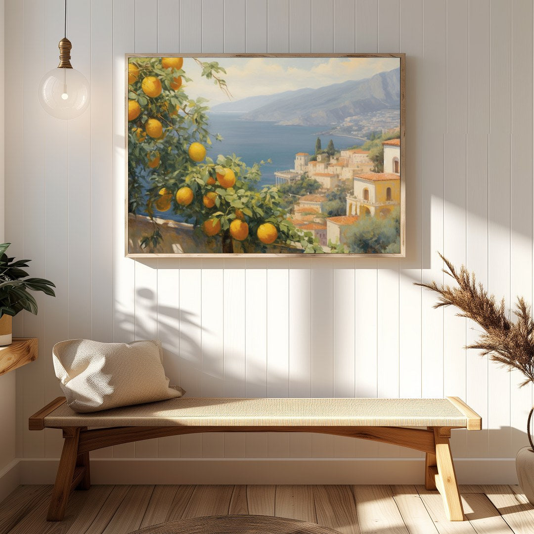 Experience the serene beauty of the Mediterranean coast with this captivating artwork. Featuring for Hallway