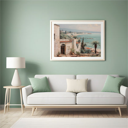 Experience the serenity of the coast with this beautifully detailed artwork capturing a for Hall