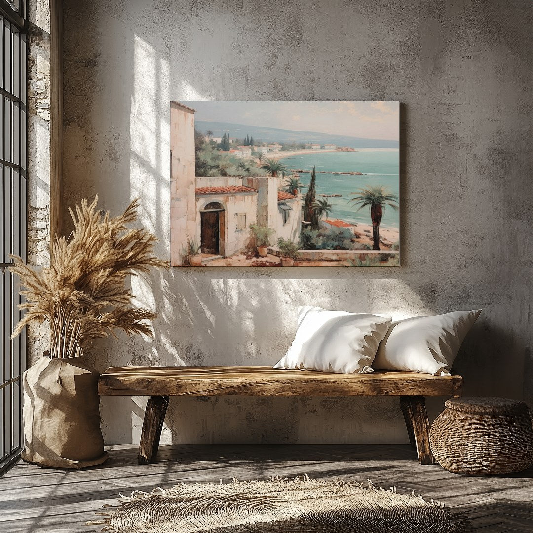 Experience the serenity of the coast with this beautifully detailed artwork capturing a for Veranda