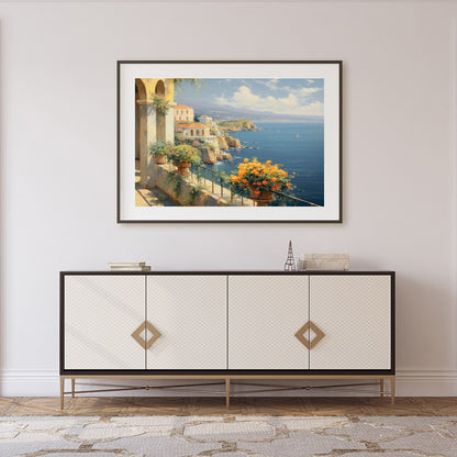 Immerse yourself in the serene beauty of the Mediterranean coastline with this breathtaking for Foyer