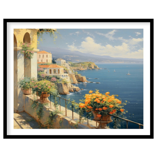 Immerse yourself in the serene beauty of the Mediterranean coastline with this breathtaking for interior