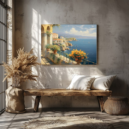 Immerse yourself in the serene beauty of the Mediterranean coastline with this breathtaking for Veranda