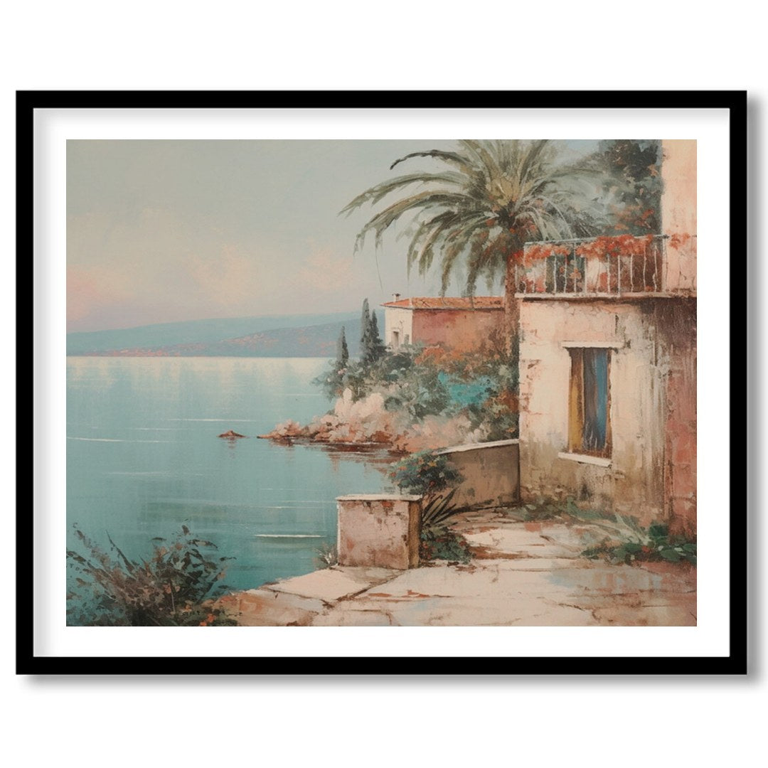 Immerse yourself in the serene beauty of this Mediterranean coastal scene, where tranquil waters for bedroom