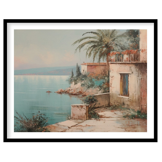 Immerse yourself in the serene beauty of this Mediterranean coastal scene, where tranquil waters for bedroom
