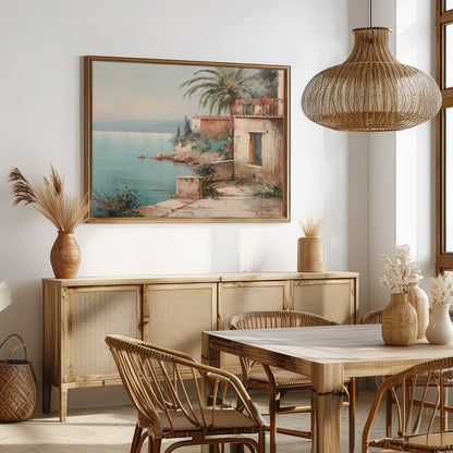 Immerse yourself in the serene beauty of this Mediterranean coastal scene, where tranquil waters for Dining