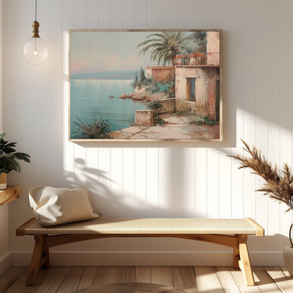 Immerse yourself in the serene beauty of this Mediterranean coastal scene, where tranquil waters for Hallway