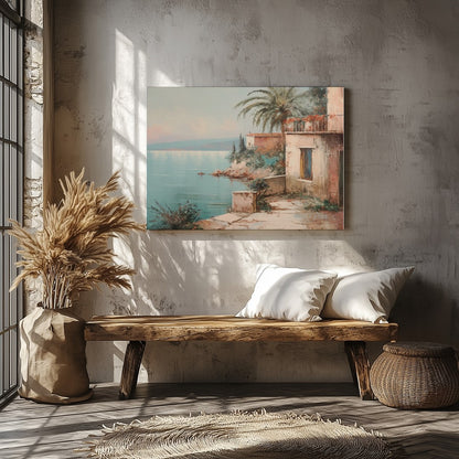 Immerse yourself in the serene beauty of this Mediterranean coastal scene, where tranquil waters for Veranda