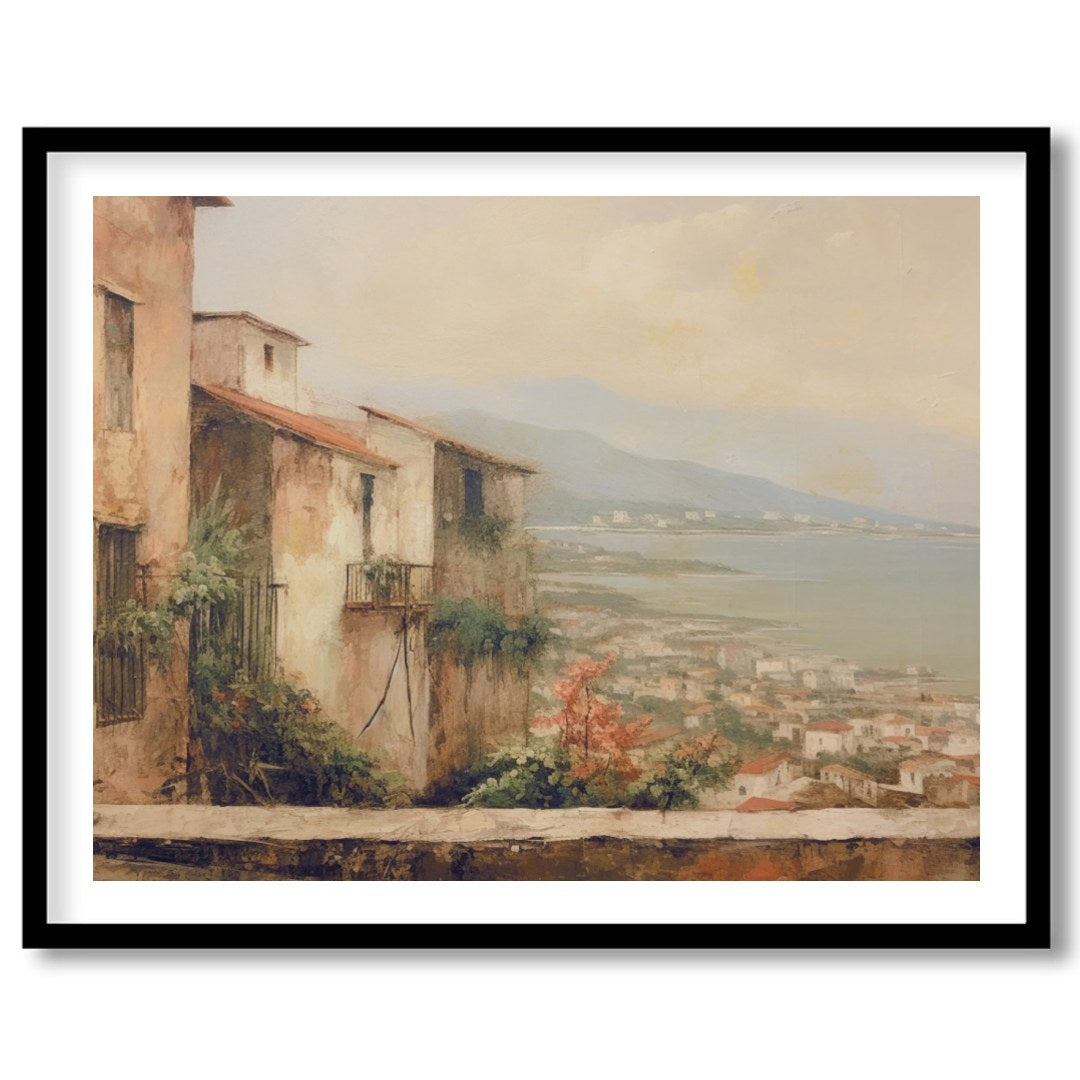 Immerse yourself in the tranquil beauty of a Mediterranean village with this stunning artwork. The for residence
