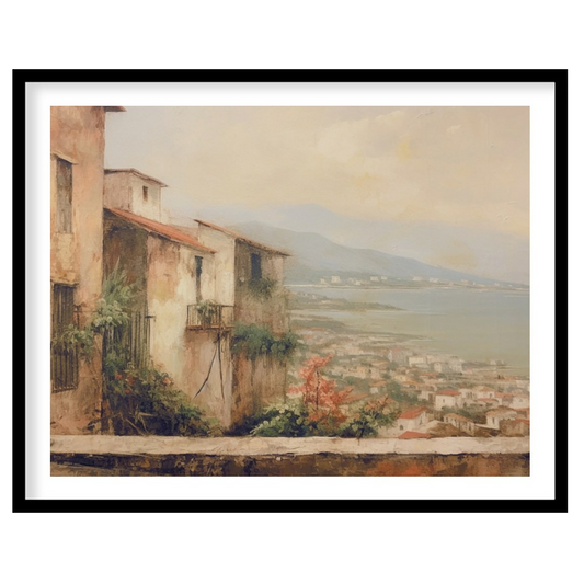Immerse yourself in the tranquil beauty of a Mediterranean village with this stunning artwork. The for residence