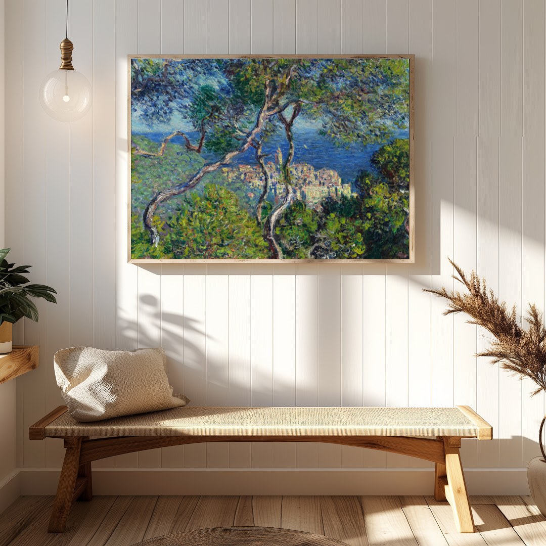 Explore the serene beauty of a coastal village through this captivating wall art piece. Featuring for Hallway
