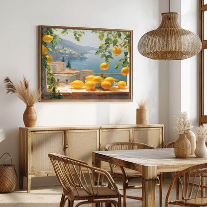 Capture the essence of the Mediterranean coast with this vibrant artwork that features sunlit for Dining