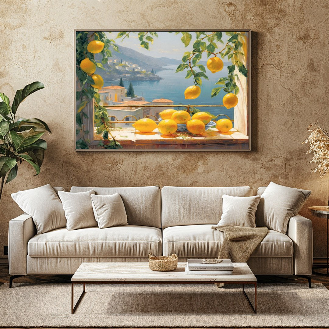 Capture the essence of the Mediterranean coast with this vibrant artwork that features sunlit for Family Room