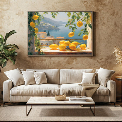 Capture the essence of the Mediterranean coast with this vibrant artwork that features sunlit for Family Room