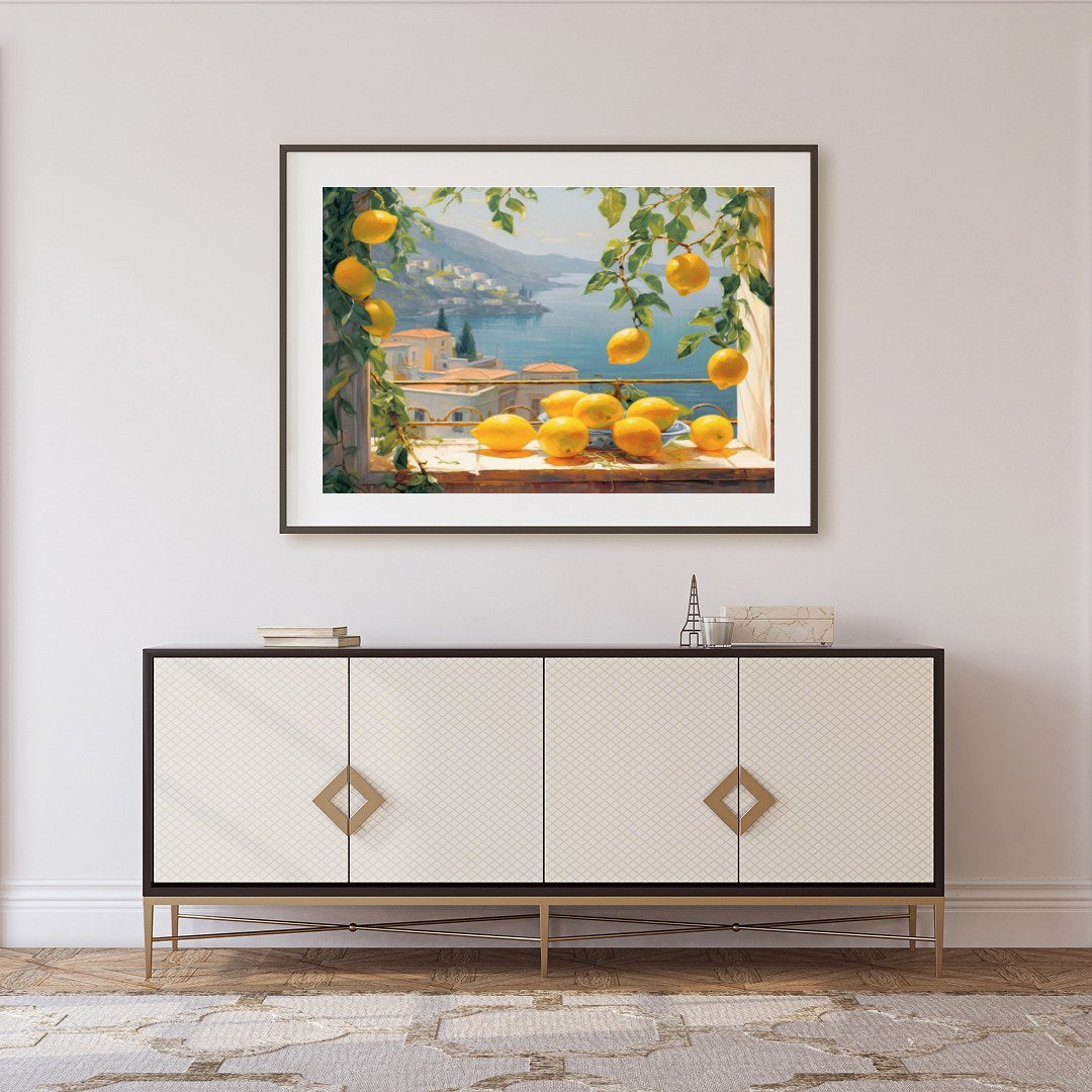 Capture the essence of the Mediterranean coast with this vibrant artwork that features sunlit for Foyer