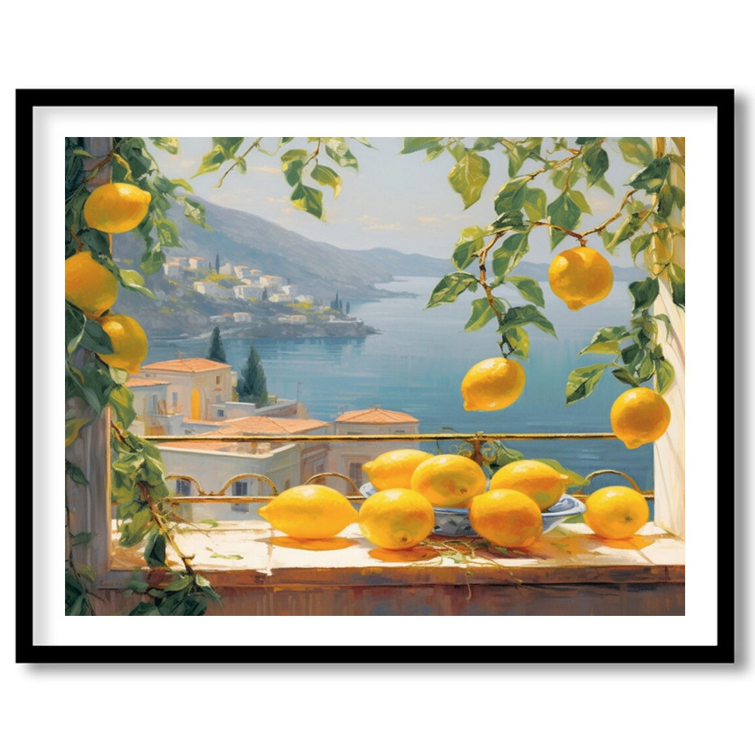 Capture the essence of the Mediterranean coast with this vibrant artwork that features sunlit for place